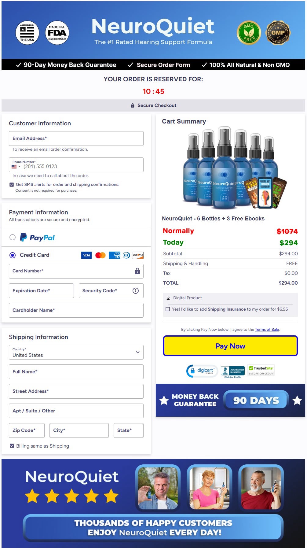 NeuroQuiet Order Page